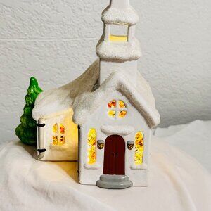 Vintage Lighted Snowy Church